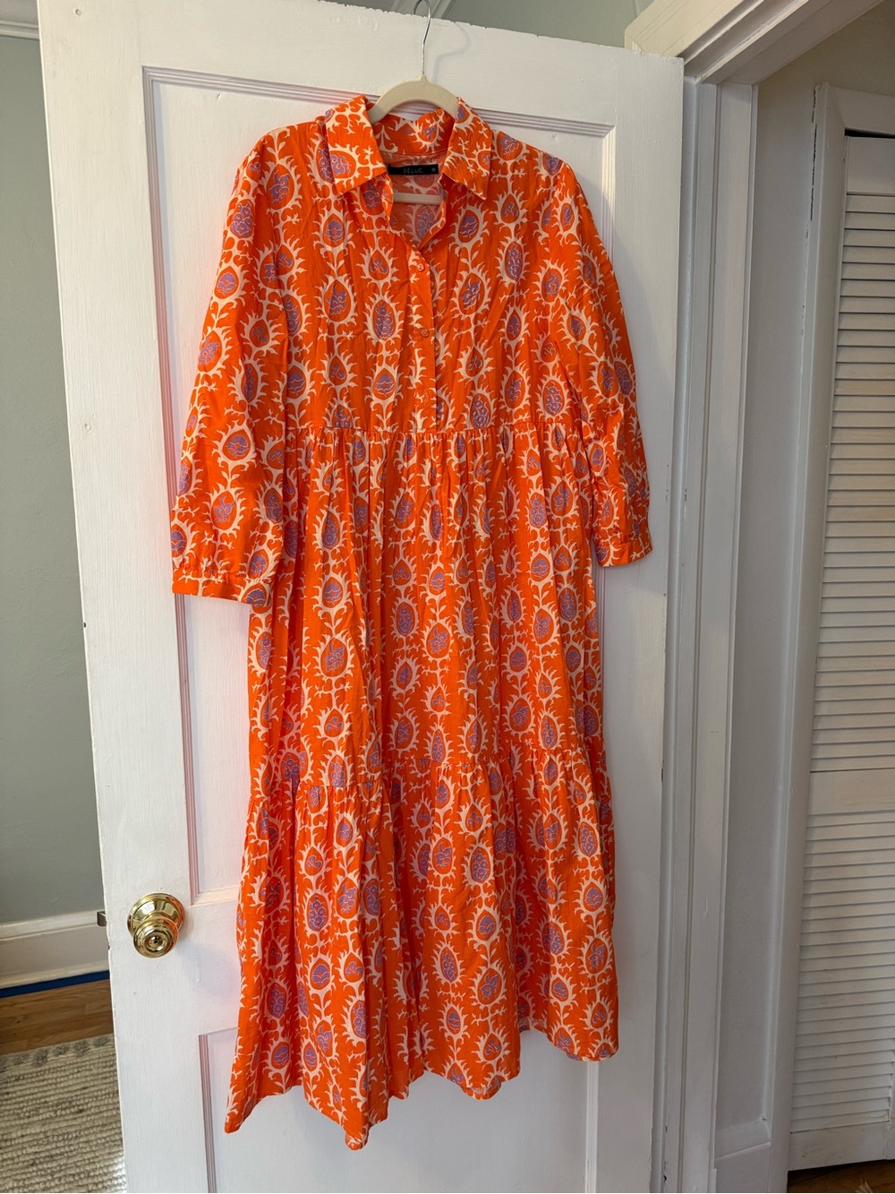 Vibrant Orange Printed Button-Front Maxi Dress